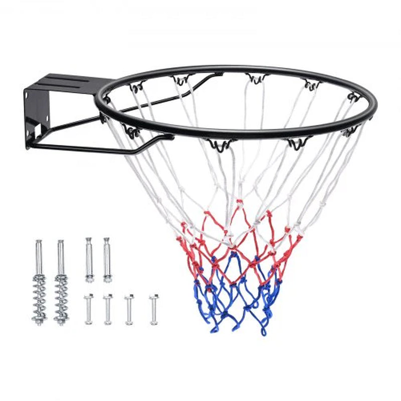 VEVOR Basketball Rim, Wall Door Mounted Basketball Hoop, Heavy Duty Q235 Basketball Flex Rim Goal Replacement with Net and Double Spring, Standard 18 Indoor Outdoor Hanging Hoop for Kids Adults