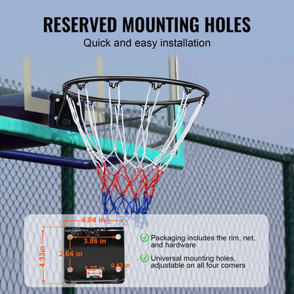 VEVOR Basketball Rim, Wall Door Mounted Basketball Hoop, Heavy Duty Q235 Basketball Flex Rim Goal Replacement with Net and Double Spring, Standard 18 Indoor Outdoor Hanging Hoop for Kids Adults